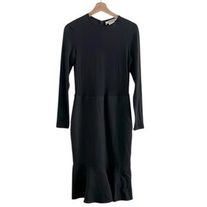 MaxMara Wool Fluted Midi Dress Women’s Size 10 Long Sleeve Quiet Luxury Black